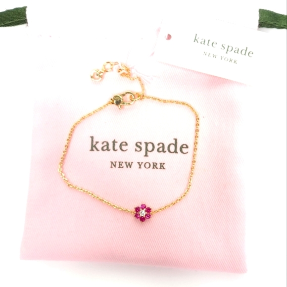 Kate Spade Myosotis Flower Bracelet in Pink + Gold Dainty Delicate Jewel… - Picture 12 of 14